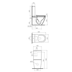 Parisi Ellisse MKII Ambulant BTW Toilet Suite with Pressalit Seat - Dimensions