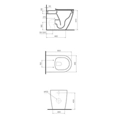 Parisi Ellisse MKII Ambulant Wall Faced Toilet - Dimensions