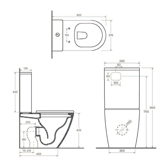 Parisi Ellisse MKII Back to Wall Toilet Suite - Dimensions