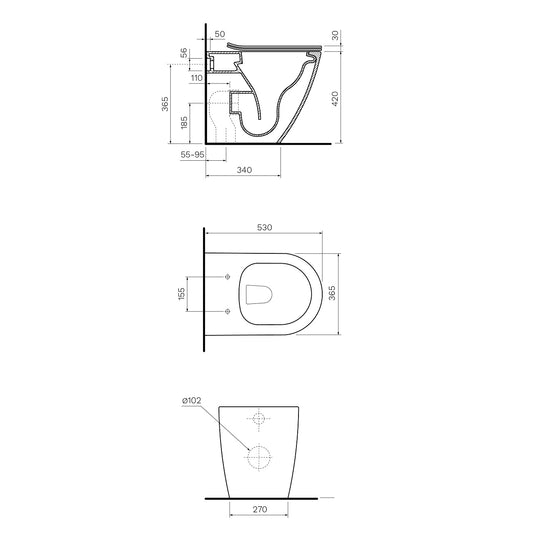 Parisi Ellisse MKII Wall Faced Toilet - Dimensions