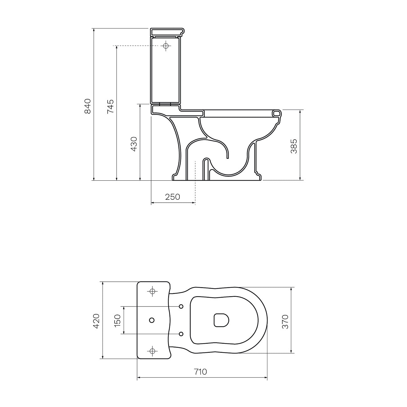 Parisi Hermitage Back to Wall Toilet Suite - Dimensions