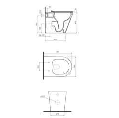 Parisi L’Hotel Wall Faced Toilet - Dimensions
