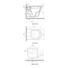 Parisi Linfa Wall Hung Toilet - Dimensions