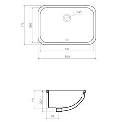 Parisi Nettuno Undercounter Basin - Dimensions