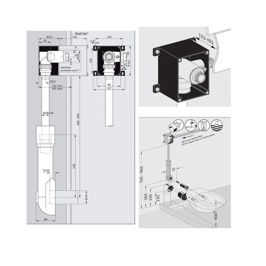 Schell Compact II WC Flush Valve Body Low Pressure - Dimensions