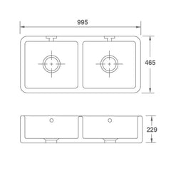 Shaws Double Bowl 1000 Butler Sink - Dimensions