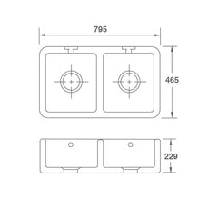 Shaws Double Bowl 800 Butler Sink - Dimensions