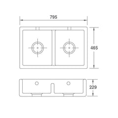Shaws Shaker Double 800 Butler Sink - Dimensions