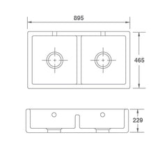 Shaws Shaker Double 900 Butler Sink - Dimensions