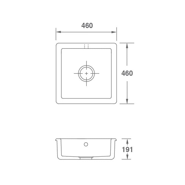Shaws Square Inset or Undermount Sink - Dimensions