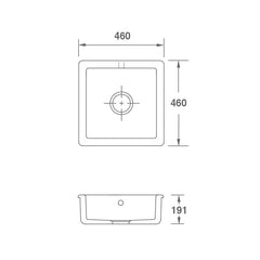 Shaws Square Inset or Undermount Sink - Dimensions