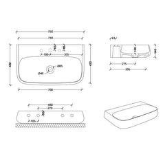Studio Bagno Nur 75 Above Counter Basin - Dimensions