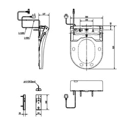 Toto Washlet with Remote Control - D Shape Seat - Dimensions