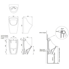 Turner Hastings Teide Ceramic Urinal - Dimensions