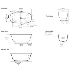 Victoria & Albert Amiata 1650 Freestanding Bath - Dimensions
