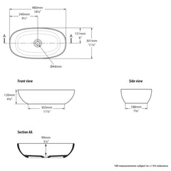 Victoria & Albert Barcelona 48 Above Counter Basin - Dimensions