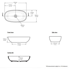 Victoria & Albert Barcelona 64 Above Counter Basin - Dimensions