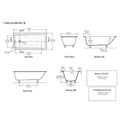 Victoria & Albert Kaldera 4 Inset Undermount Bath - Dimensions