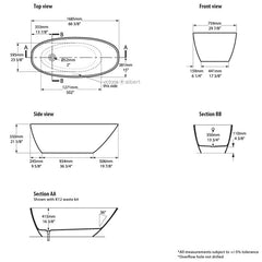 Victoria & Albert Mozzano 2 Freestanding Bath - Dimensions