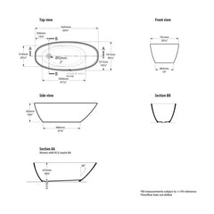 Victoria & Albert Mozzano Freestanding Bath - Dimensions