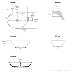 Victoria & Albert Radford 51 Freestanding Basin - Dimensions