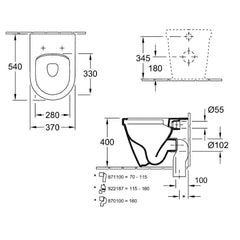 Villeroy & Boch Architectura 2.0 DirectFlush Wall Faced Toilet - Dimensions
