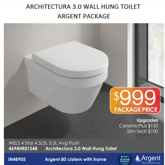 Villeroy & Boch Architectura 3.0 Wall Hung Toilet - Argent Package
