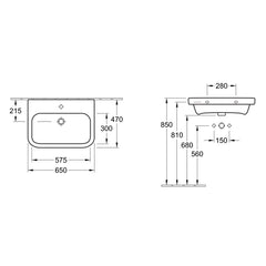 Villeroy & Boch Architectura 650 Wall Hung Basin - Dimensions