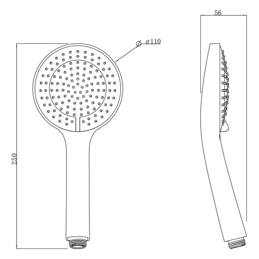 Villeroy & Boch Architectura Style White Intensive Silicon Shower Handpiece - Dimensions