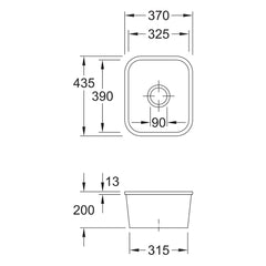 Villeroy & Boch Cisterna 45 Undermount Sink - Dimensions