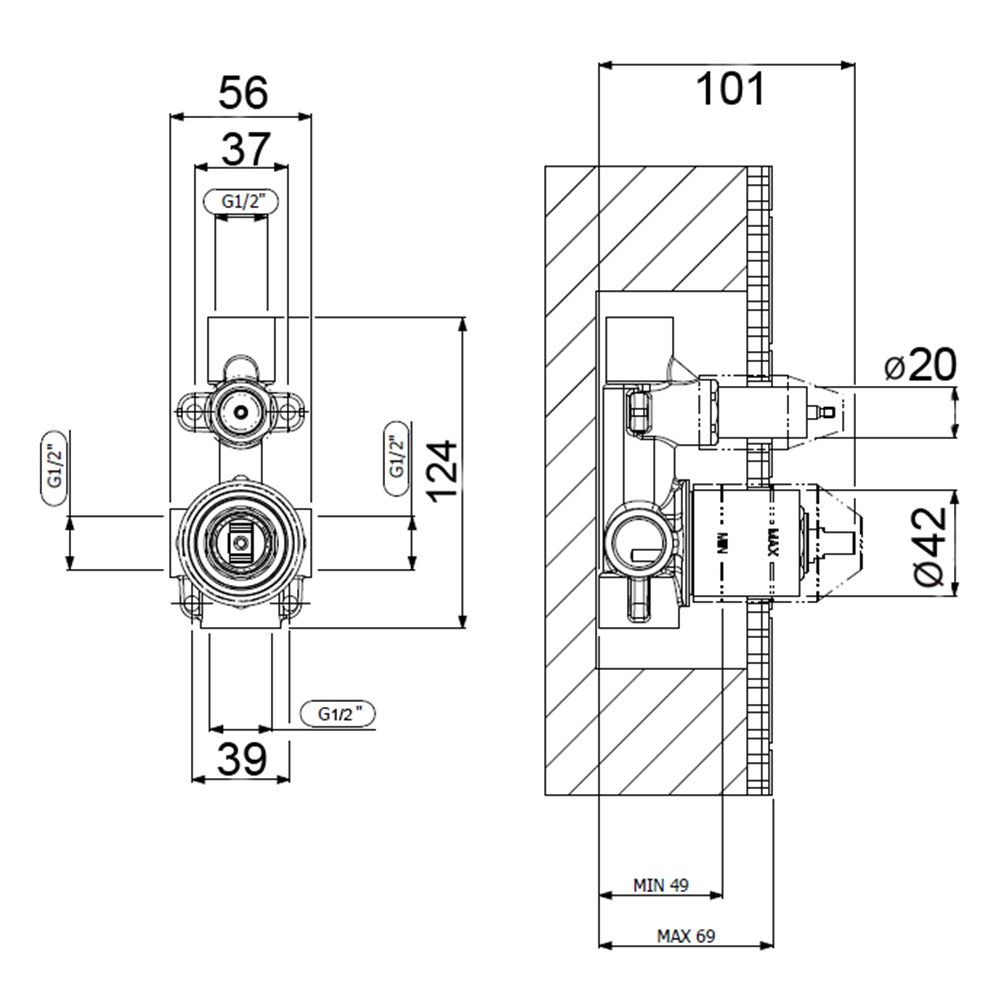Villeroy & Boch Diverter Mixer Body - Dimensions