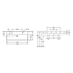 Villeroy & Boch Memento 2.0 1200 Wall Hung Basin - Dimensions