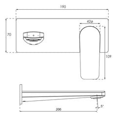 Villeroy & Boch O.Novo Style Rectangular Wall Mounted Basin Mixer Set - Dimensions