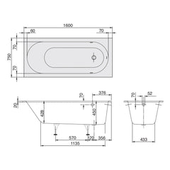Villeroy & Boch Oberon 1600 Drop in Bath