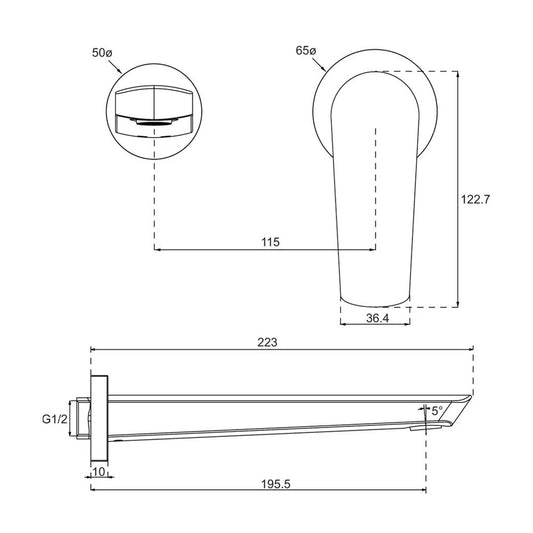 Villeroy & Boch Stratos Wall Mounted Basin Mixer Set - Dimensions