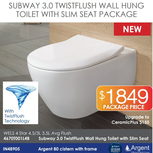 Villeroy & Boch Subway 3.0 Wall Hung Toilet - Argent Package