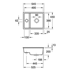 Villeroy & Boch Subway XU Undermount Kitchen Sink - Dimensions