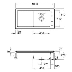 Villeroy & Boch Timeline 60 Kitchen Sink - DimensionsVilleroy & Boch Timeline 60 Kitchen Sink with Drainer - Dimensions