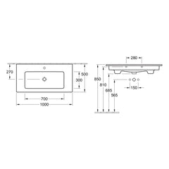 Villeroy & Boch Venticello 1000 Wall Hung Basin - Dimensions