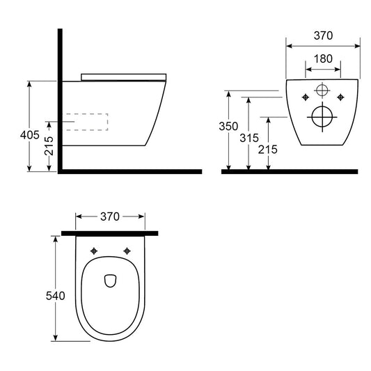 Villeroy & Boch Vista Hygienic Flush Wall Hung Toilet - Dimensions