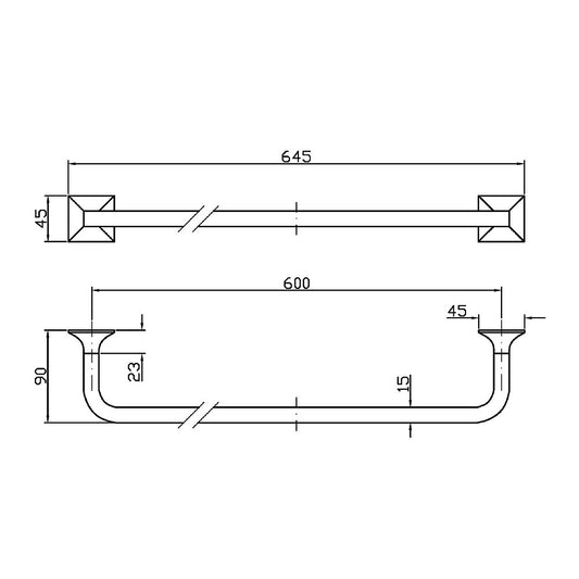 Zucchetti 60cm Single Towel Rail - Dimensions
