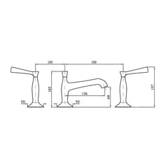 Zucchetti Bellagio Basin Tap Set - Lever Handles - Dimensions