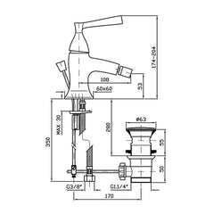 Zucchetti Bellagio Bidet Mixer - Dimensions