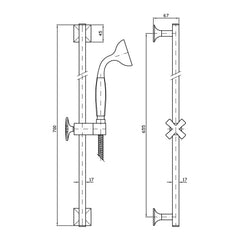 Zucchetti Bellagio Handshower with Slide Rail Set - Dimensions