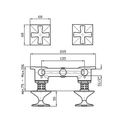 Zucchetti Bellagio Wall Taps - Cross Handles - Dimensions