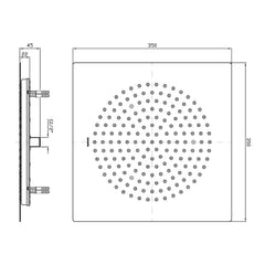 Zucchetti Ceiling Mounted Square Shower Head - Dimensions