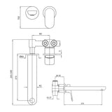 Zucchetti Nikko Wall Mounted Basin Mixer Set - 255mm Spout - Dimensions